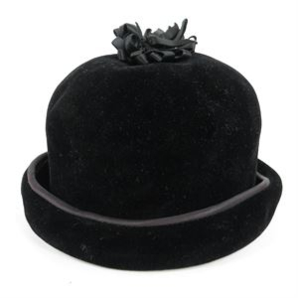 Saks Fifth Avenue Black Felt Cloche Women's Hat Size Small